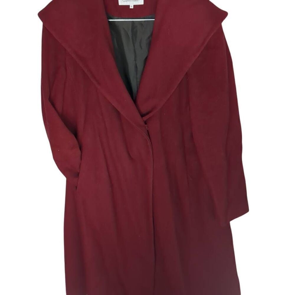 Calvin Klein Dark Red Burgundy Dress Trench Reefer Coat 8 Medium